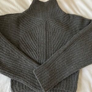 Theory Charcoal Grey Crop Turtleneck Sweater in Petite